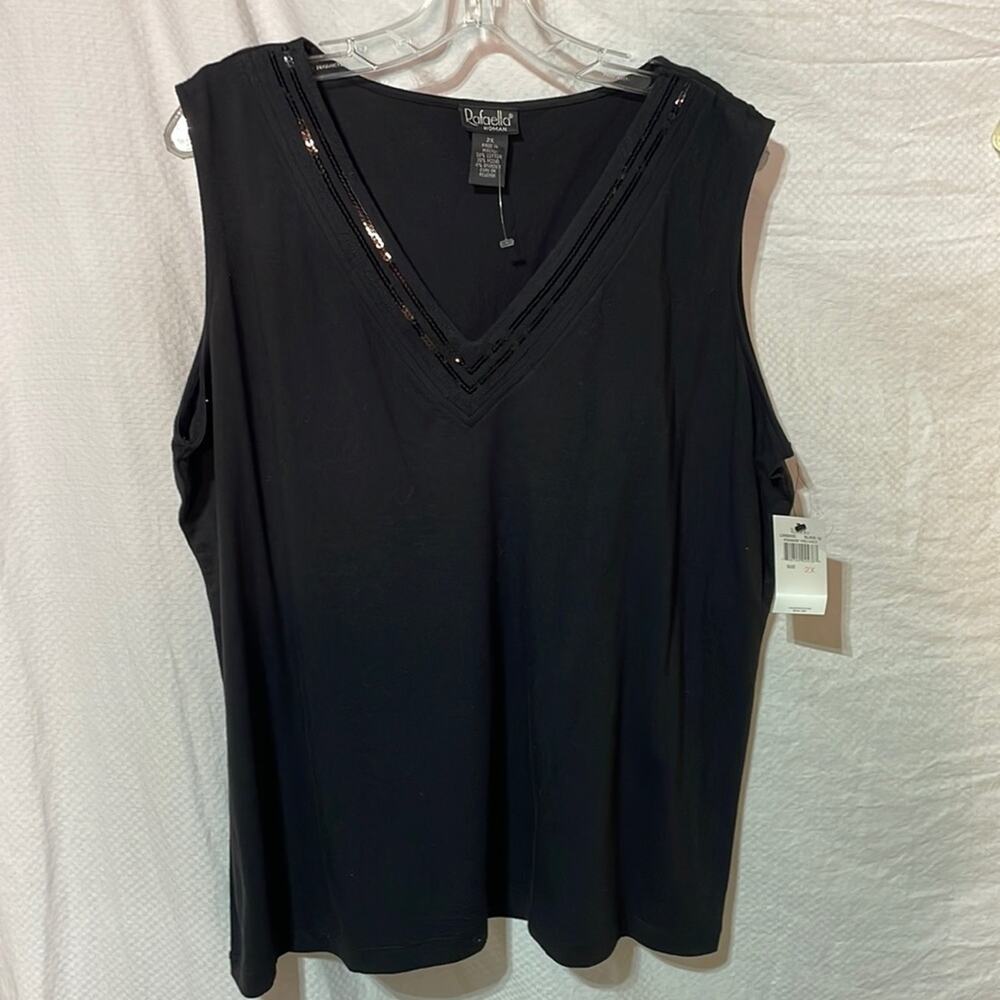 Rafaella 2x black v neck sequined tank top nwt perfect vintage